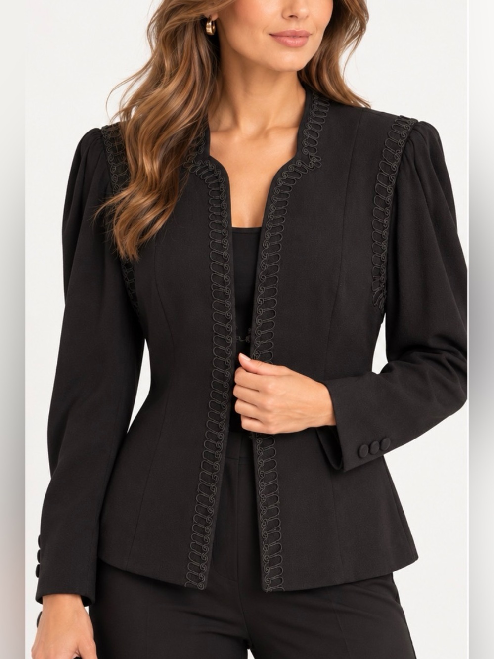 Vintage ZELDA Matador Military Soutache Braided Puff Sleve Crepe Tuxedo Jacket 2